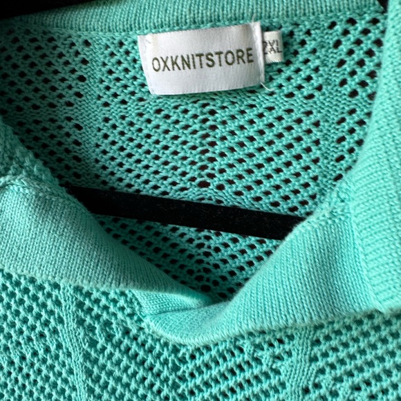 OXKNITSTORE Women's Teal Short Sleeve Knit Polo Tee - Picture 2 of 4